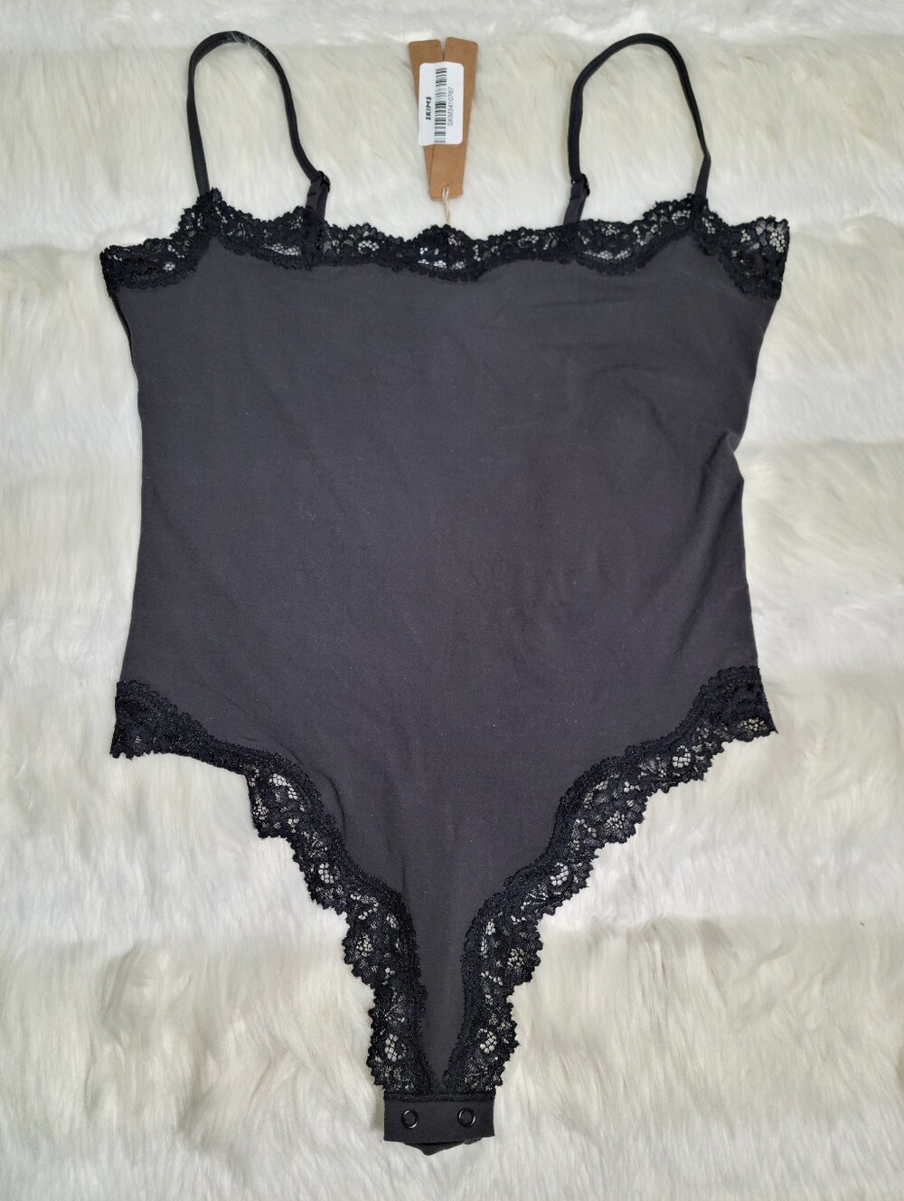 SKIMS Fits Everybody Lace Cami Bodysuit Black Onyx Women Large NEW